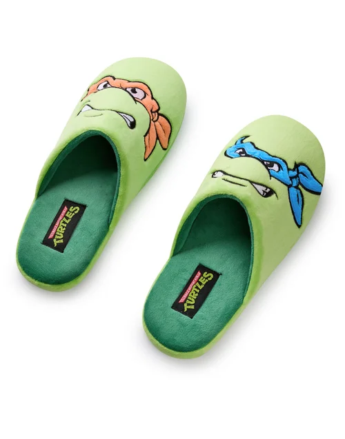 Teenage Mutant Ninja Turtles Green Character Face Mule Slippers - Size 11-12 Image 1