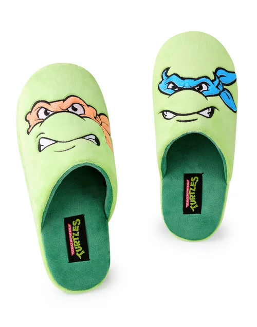 Teenage Mutant Ninja Turtles Green Character Face Mule Slippers - Size 11-12 Image 4