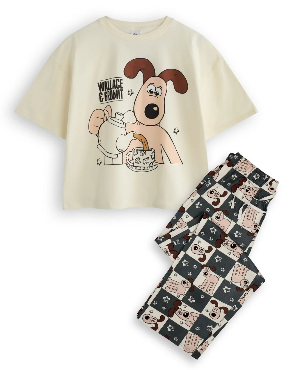 Wallace And Gromit Off-White Tea Time Pyjama Set - Medium Image 1