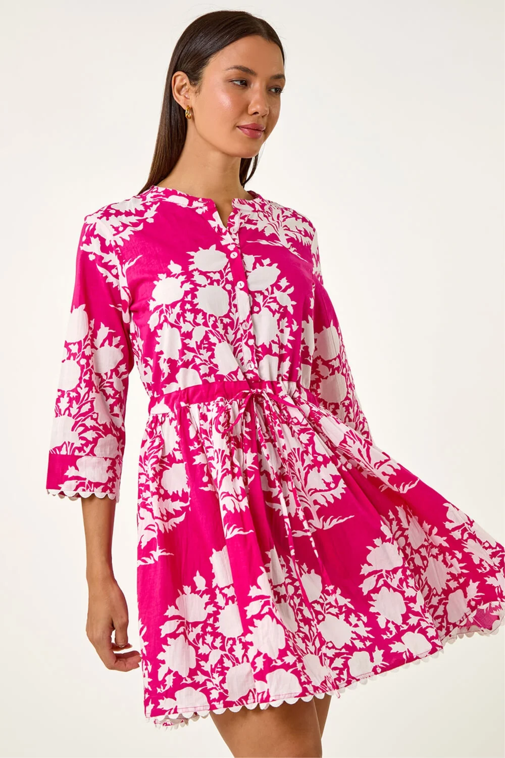 Roman Fuchsia Floral Button Smock Dress - 12 Image 2