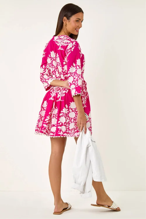 Roman Fuchsia Floral Button Smock Dress - 12 Image 3