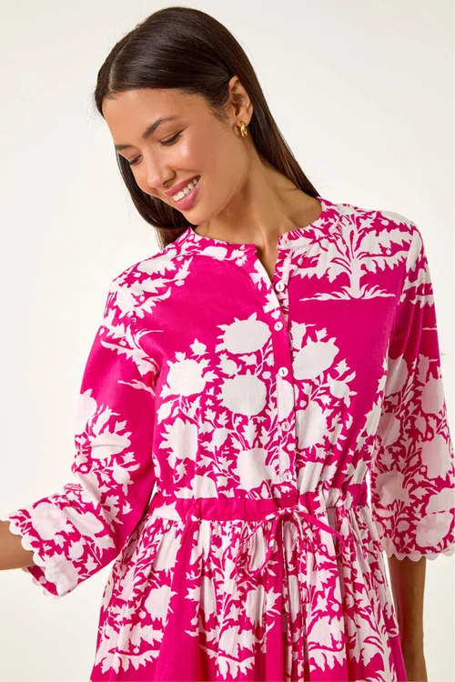 Roman Fuchsia Floral Button Smock Dress - 12 Image 4