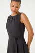 Roman Black Chiffon Pleated Neck Midi Dress - 16 Image 4