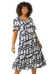 Roman Navy Curve Print Tiered V-Neck Dress - Size 20 Image 1