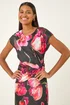 Roman Black Floral Printed Wrap Detail Midi Dress - Size 12 Image 4