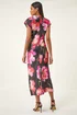 Roman Black Floral Printed Wrap Detail Midi Dress - Size 12 Image 3