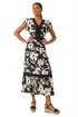 Roman Black Floral Print Lace Trim Midi Dress - Size 20 Image 2
