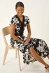 Roman Black Floral Print Lace Trim Midi Dress - Size 20 Image 3