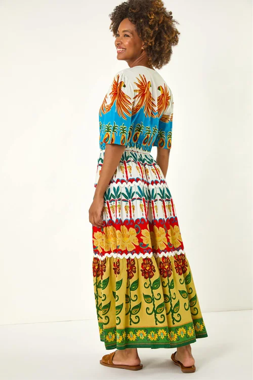 Roman Red Tropical Print V-Neck Maxi Dress - 16 Image 3