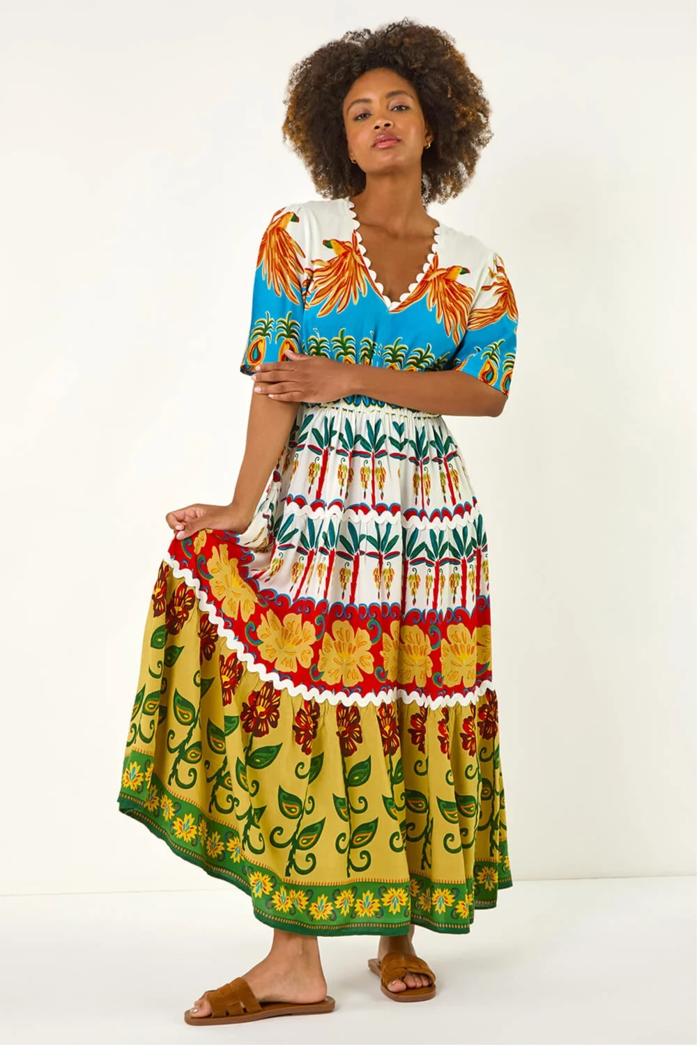 Roman Red Tropical Print V-Neck Maxi Dress - 16 Image 2