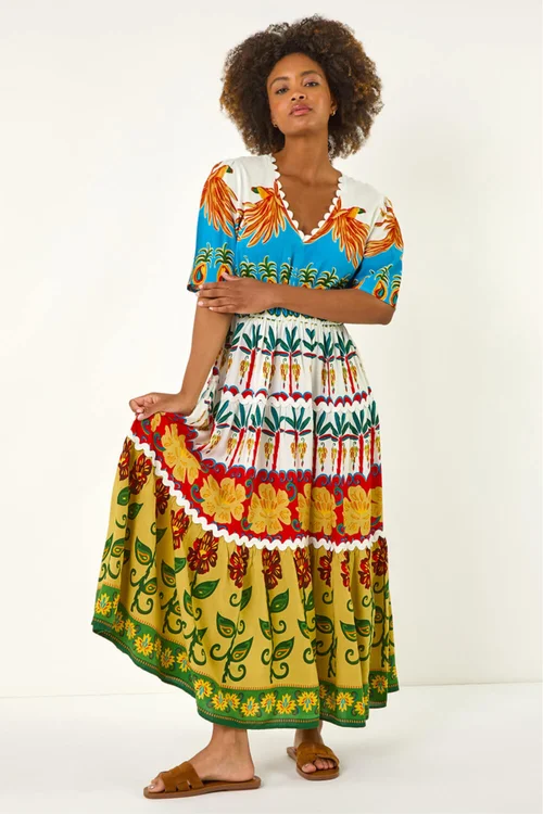 Roman Red Tropical Print V-Neck Maxi Dress - 16 Image 2