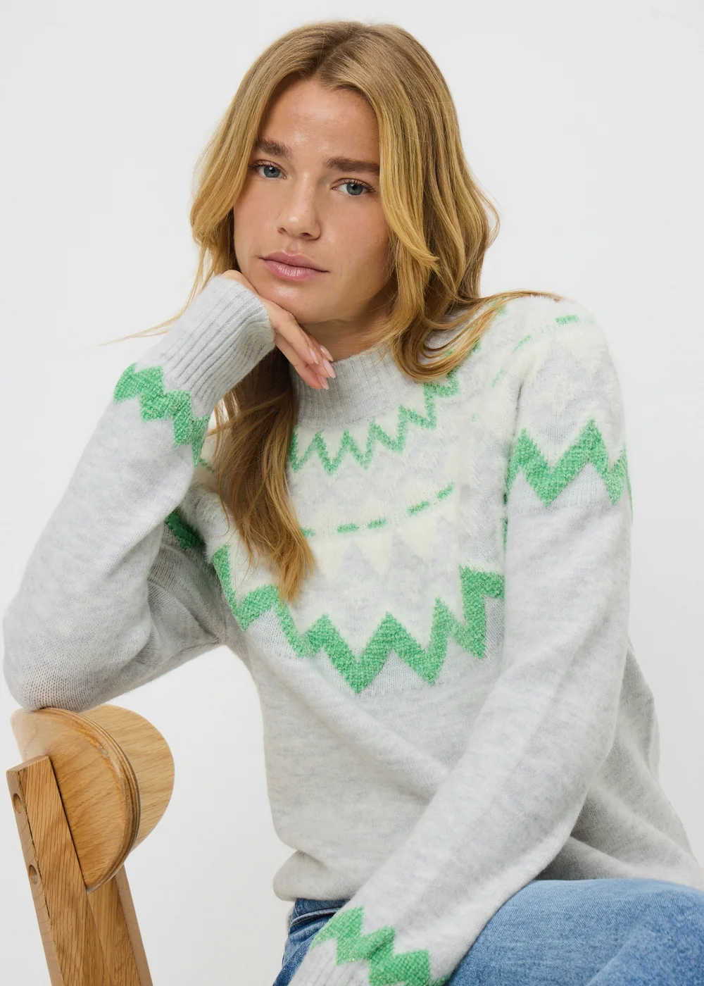 Grey Sparkle Fair Isle Fluffy Jumper - S Image 1