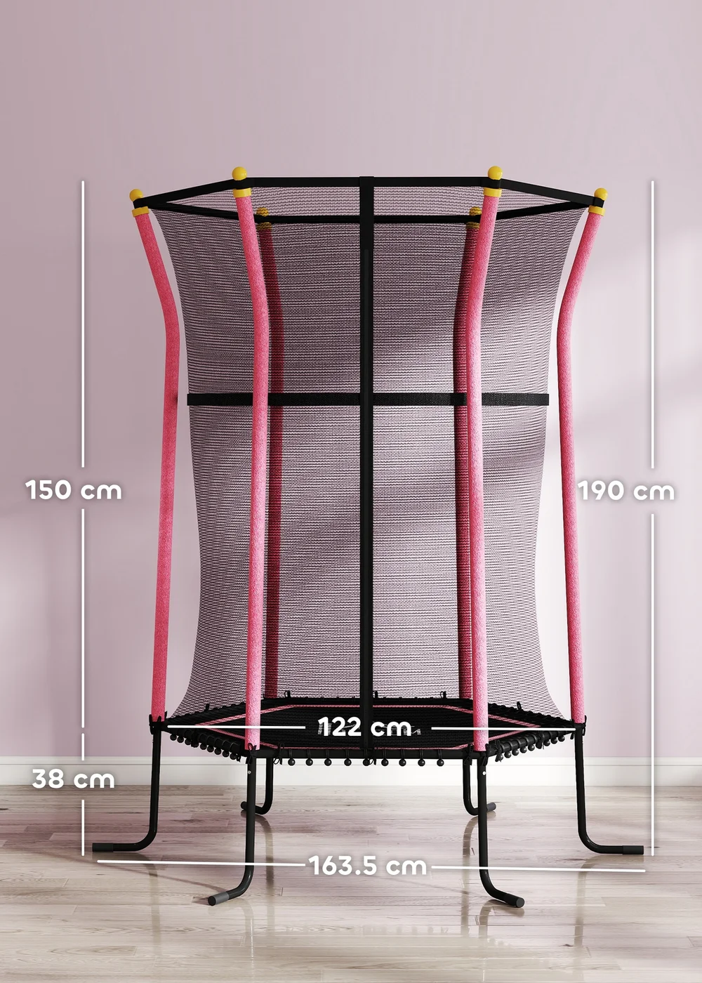 HOMCOM Pink 5.4FT Kids Trampoline With Enclosure Indoor Outdoor - One Size Image 3