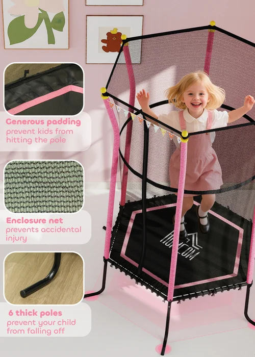 HOMCOM Pink 5.4FT Kids Trampoline With Enclosure Indoor Outdoor - One Size Image 4