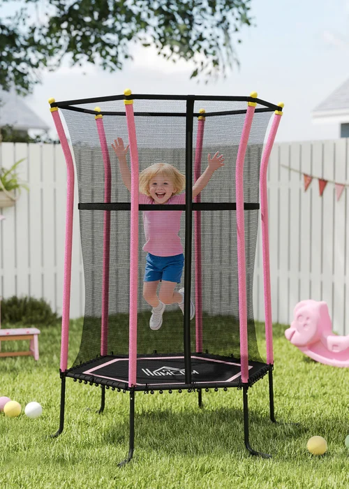 HOMCOM Pink 5.4FT Kids Trampoline With Enclosure Indoor Outdoor - One Size Image 1
