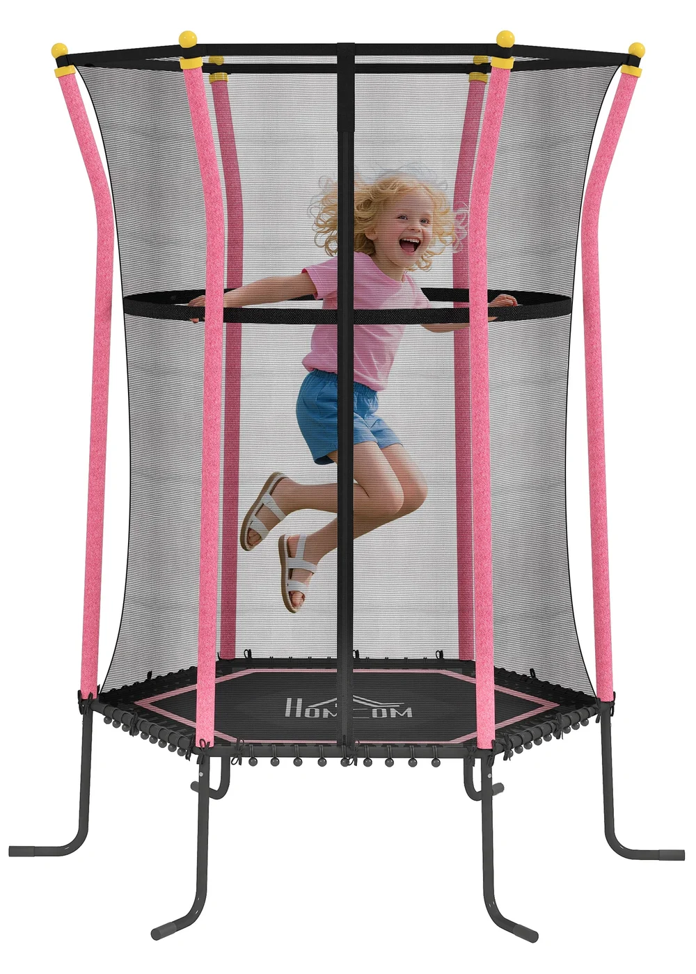 HOMCOM Pink 5.4FT Kids Trampoline With Enclosure Indoor Outdoor - One Size Image 2