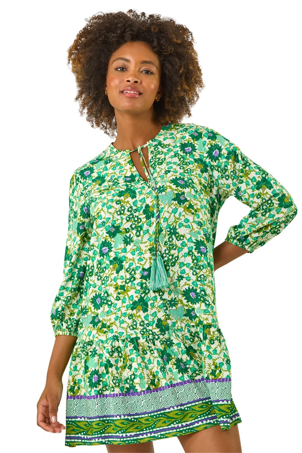 Roman Green Floral Print Border Smock Dress - 14 Image 1