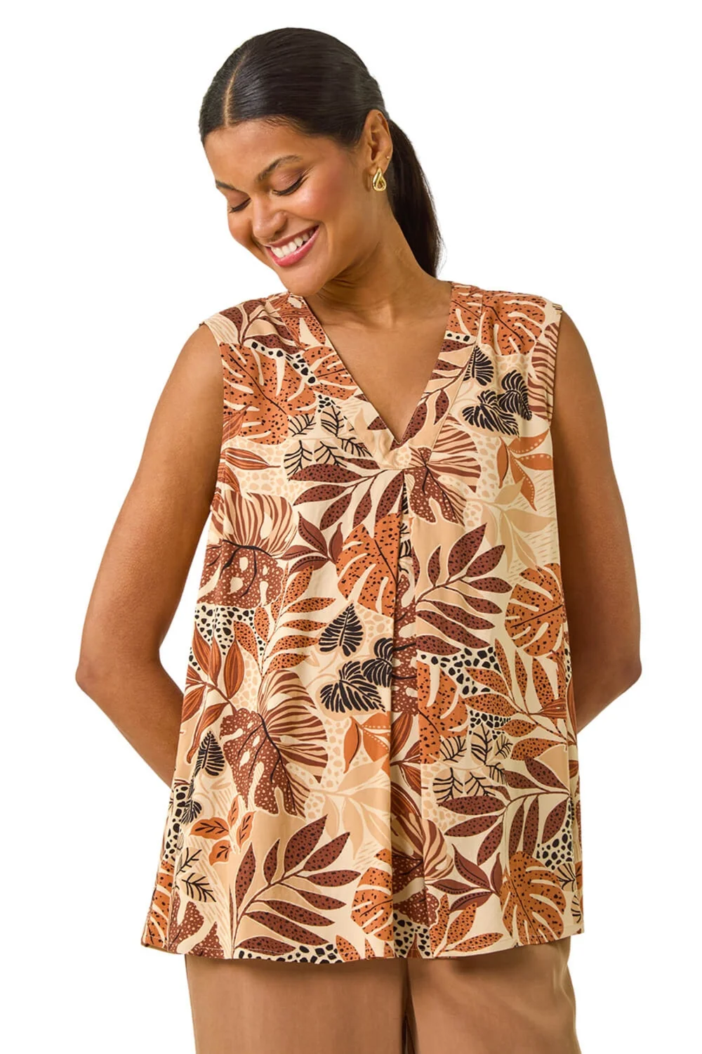 Roman Mocha Leaf V-neck Vest Top - Size 12 Image 1