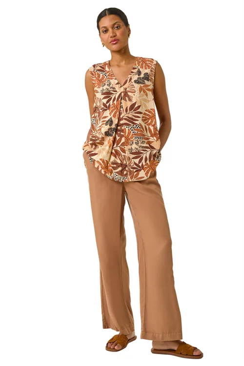 Roman Mocha Leaf V-neck Vest Top - Size 12 Image 2