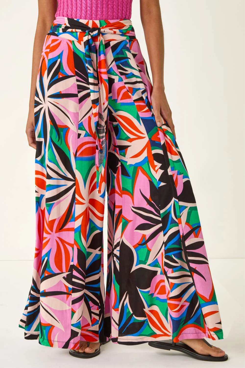 Roman Pink Abstract Print Pocket Palazzo Trouser - 14 Image 4