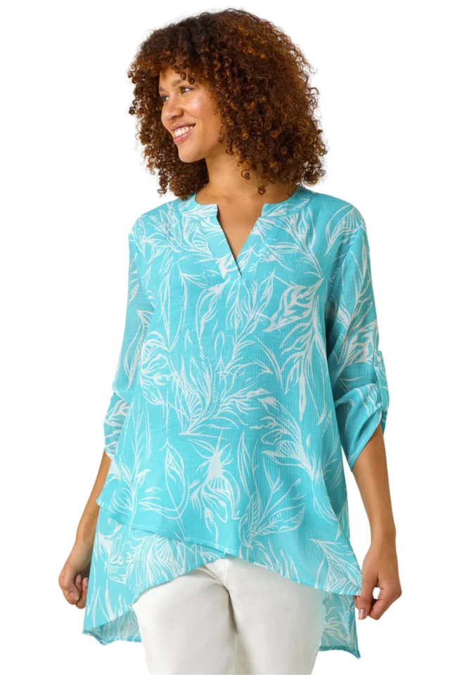 Roman Turquoise Linear Print Wrap Tunic