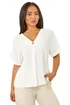 Roman White Petite One Buttoned V-Neck Top - Size 10 Image 1