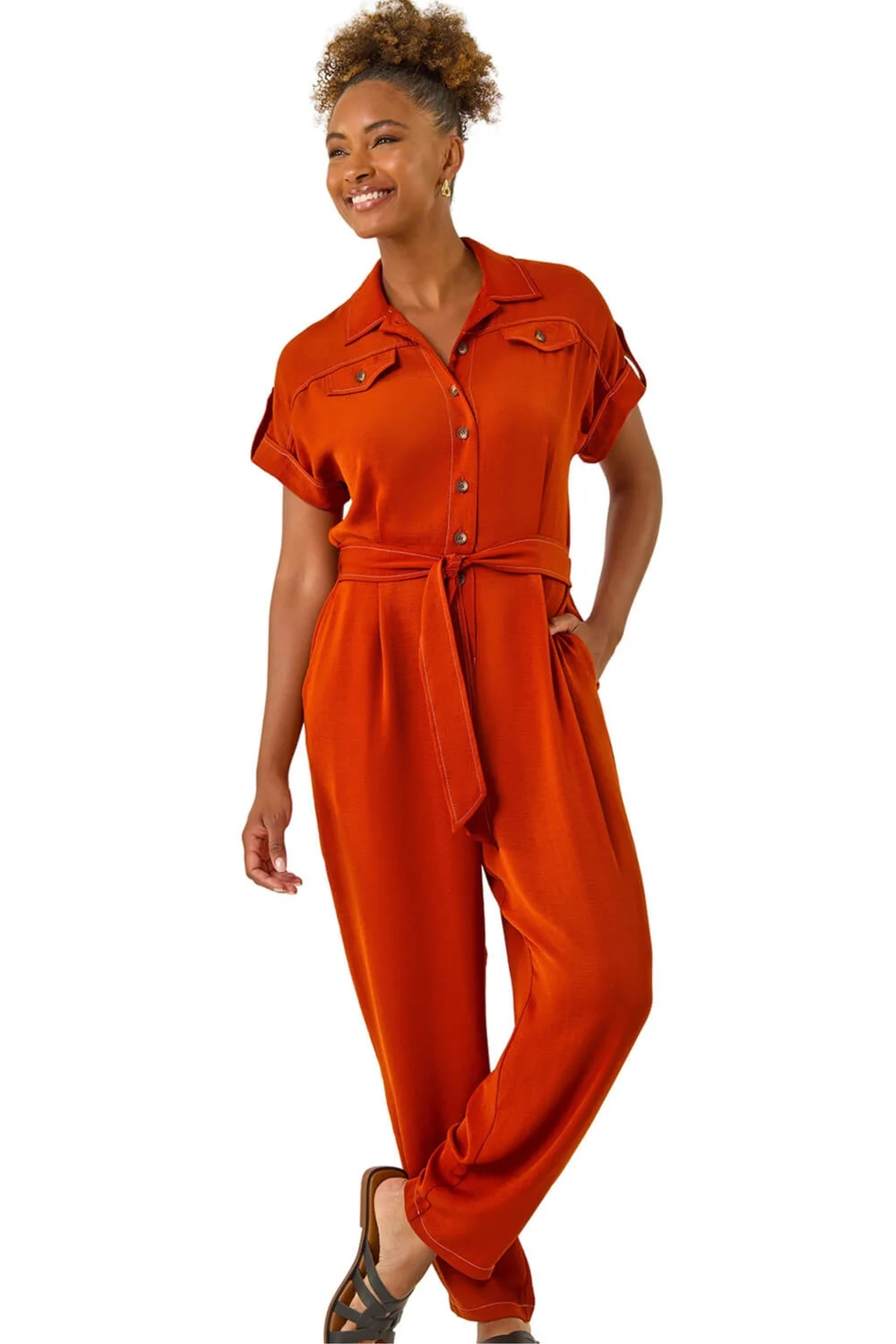 Roman Rust Utility Buttoned Jumpsuit - Size 12 Image 1