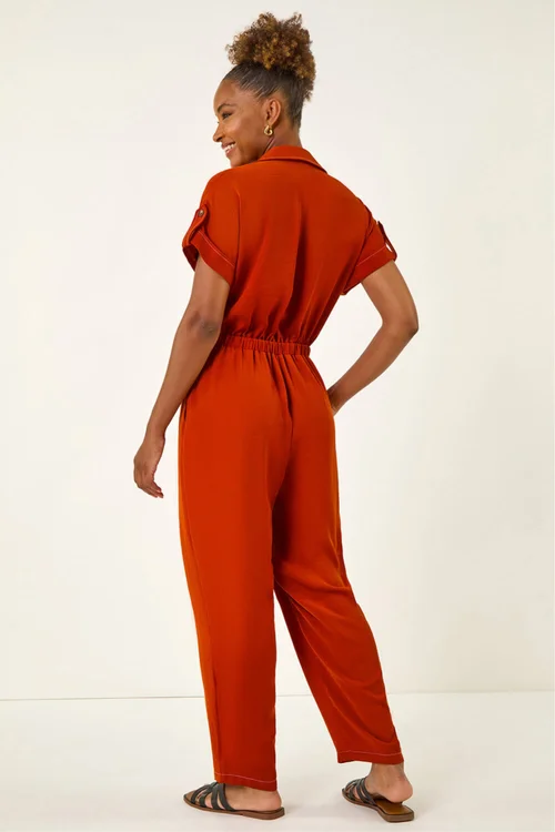 Roman Rust Utility Buttoned Jumpsuit - Size 12 Image 3