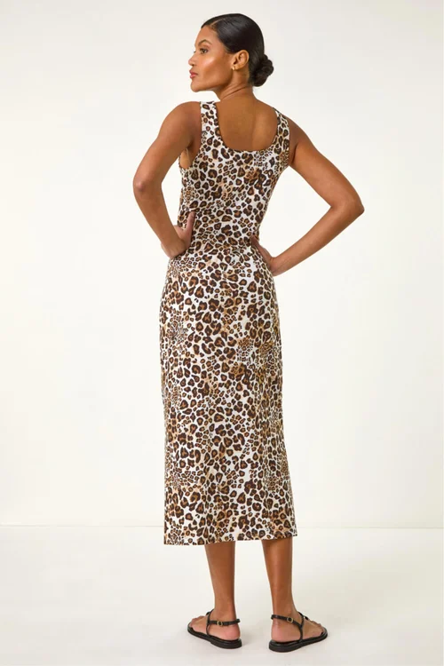 Roman Tan Animal Print Strappy Midi Dress - Size 10 Image 4