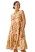 Roman Peach Leaf Print Lace Detail Smock Dress - Size 16 Image 1