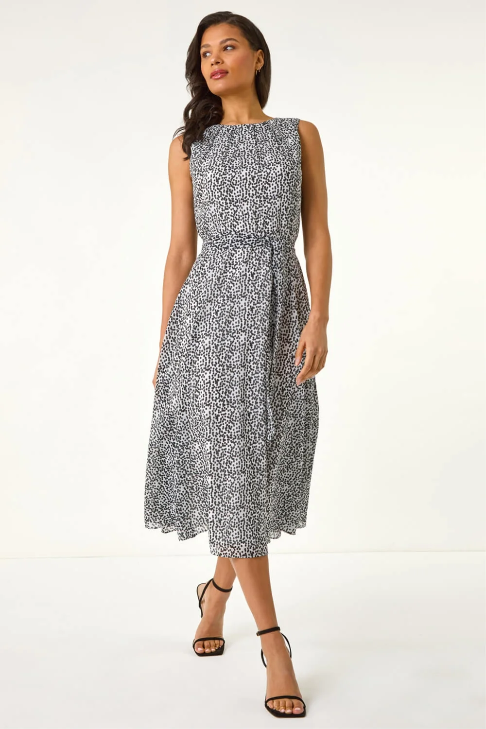 Roman White Spot Print Pleated Midi Dress - 12 Image 2