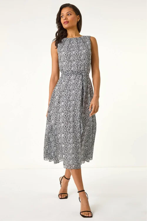 Roman White Spot Print Pleated Midi Dress - 12 Image 2