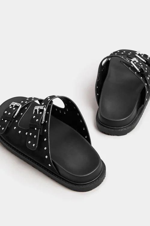 Yours Black Studded Buckle Strap Sandals In Extra Wide EEE Fit - 8 Extra Wide Image 4