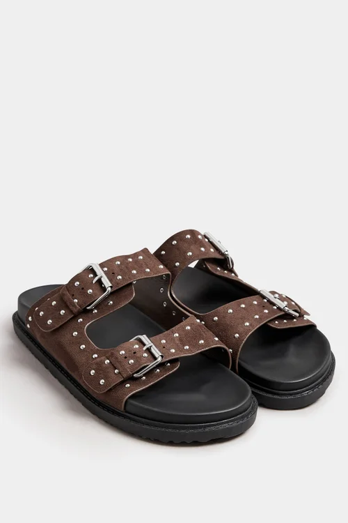 Yours Brown Studded Buckle Strap Sandals In Extra Wide EEE Fit - 8 Extra Wide Image 2