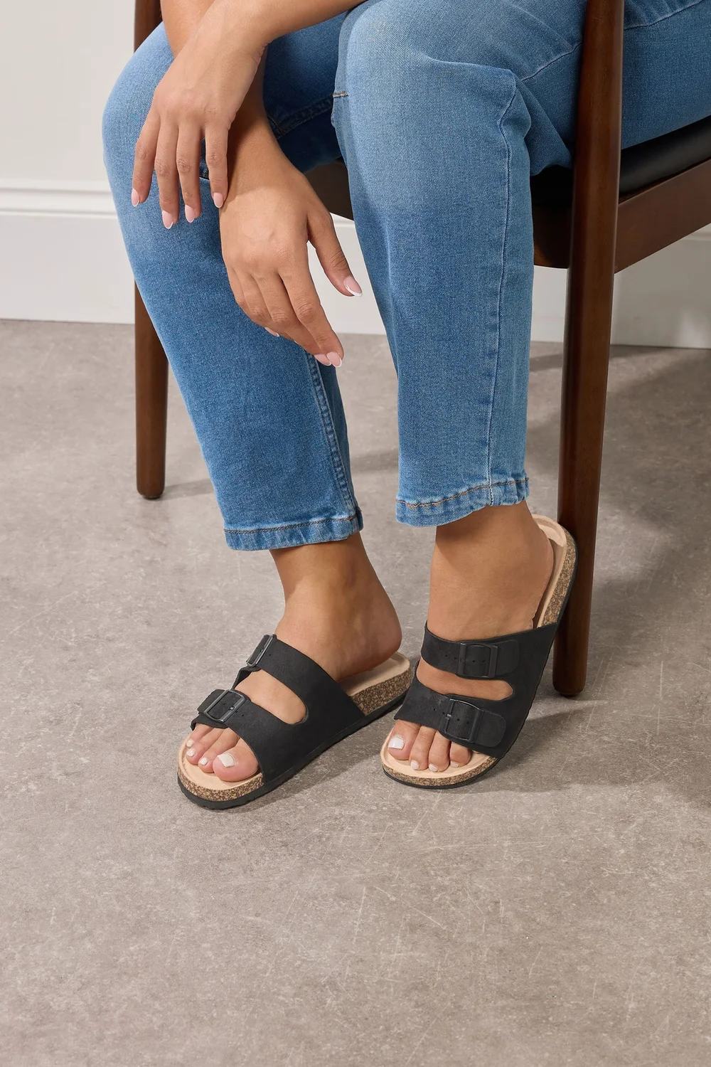 Yours Black Faux Suede Buckle Strap Sandals In Extra Wide EEE Fit - 8 Extra Wide Image 1