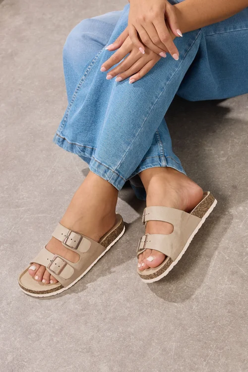 Yours Natural Brown Faux Suede Buckle Strap Sandals In Extra Wide EEE Fit - 5 Extra Wide Image 1