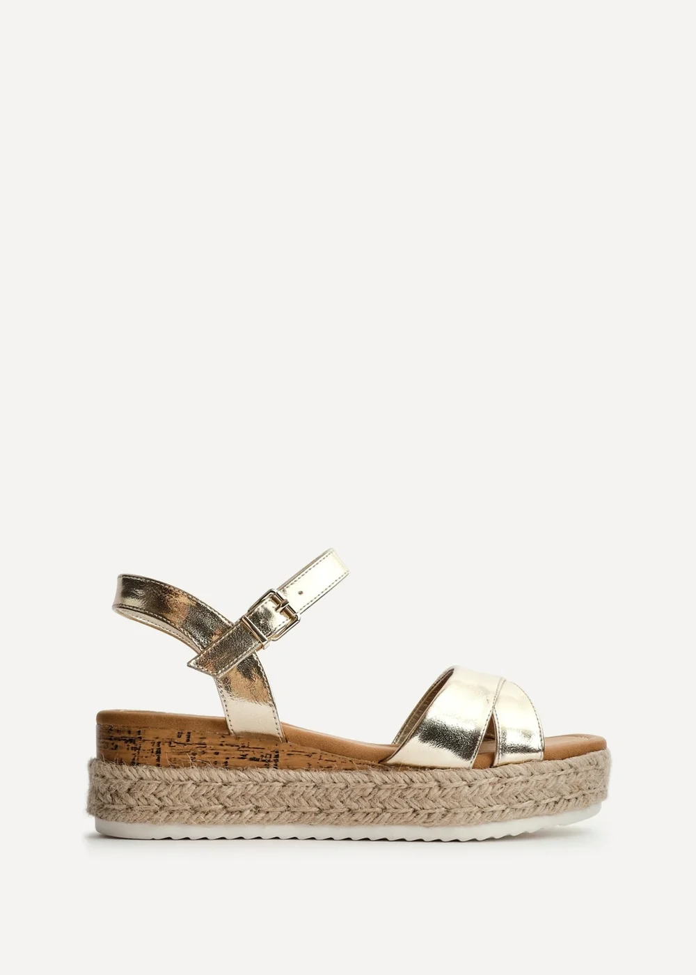 Linzi Sarelli Wide Fit Gold Faux Leather Cork Flatform - Size 5 Image 2