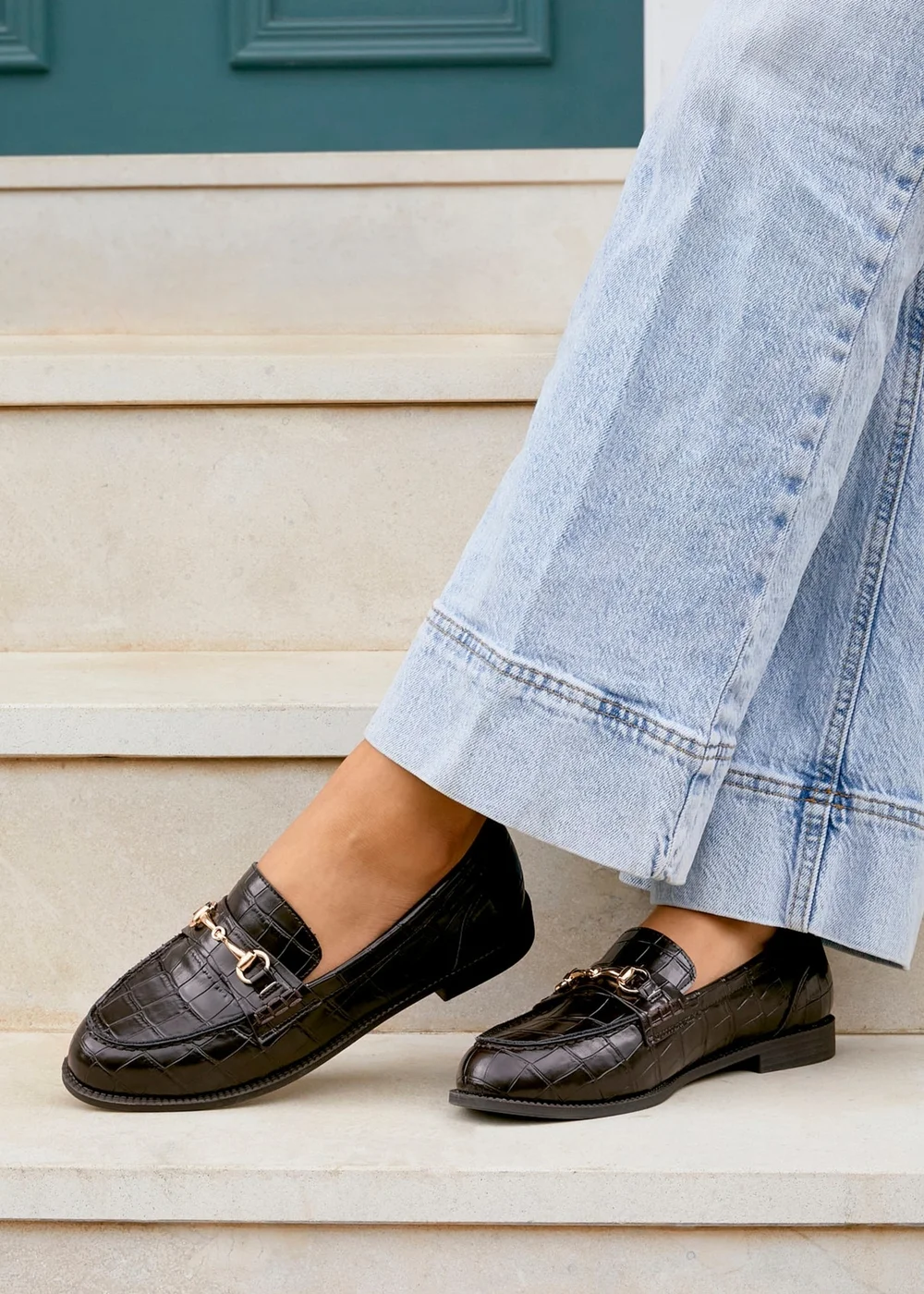 Linzi Maison Brown Faux Croc Patent Leather Loafer - Size 8 Image 1