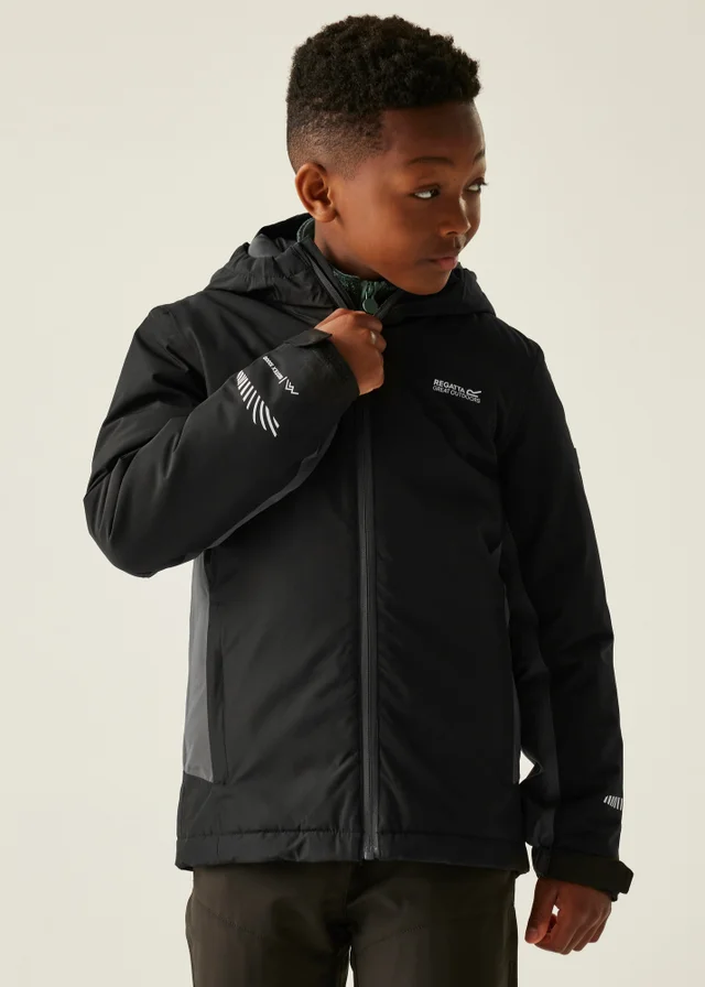 Regatta Black/Grey Kids' Hurdle Reflective Waterproof Insulated Jacket (3-16yrs)