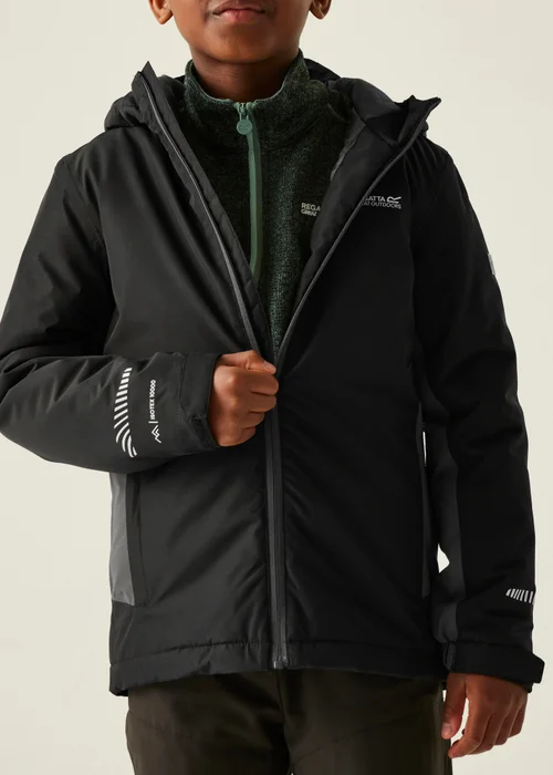 Regatta Black/Grey Kids' Hurdle Reflective Waterproof Insulated Jacket (3-16yrs) - Age 9-10 Years Image 4
