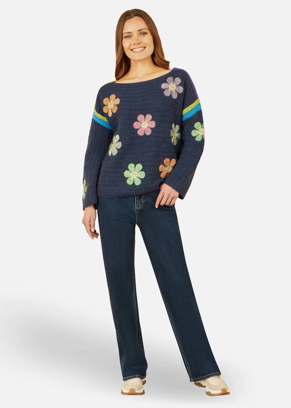 Yumi Navy Crochet Flower Jumper - Medium Image 1