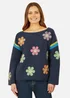 Yumi Navy Crochet Flower Jumper - Medium Image 2