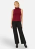 Yumi Burgundy Knitted Roll Neck Sleeveless Jumper - Small Image 1