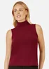 Yumi Burgundy Knitted Roll Neck Sleeveless Jumper - Small Image 2