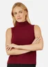 Yumi Burgundy Knitted Roll Neck Sleeveless Jumper - Small Image 3