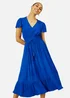 Yumi Blue Button Detail Midi Dress With Ruched Waist And Metallic Thread - 10 Image 3