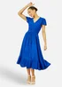 Yumi Blue Button Detail Midi Dress With Ruched Waist And Metallic Thread - 10 Image 1