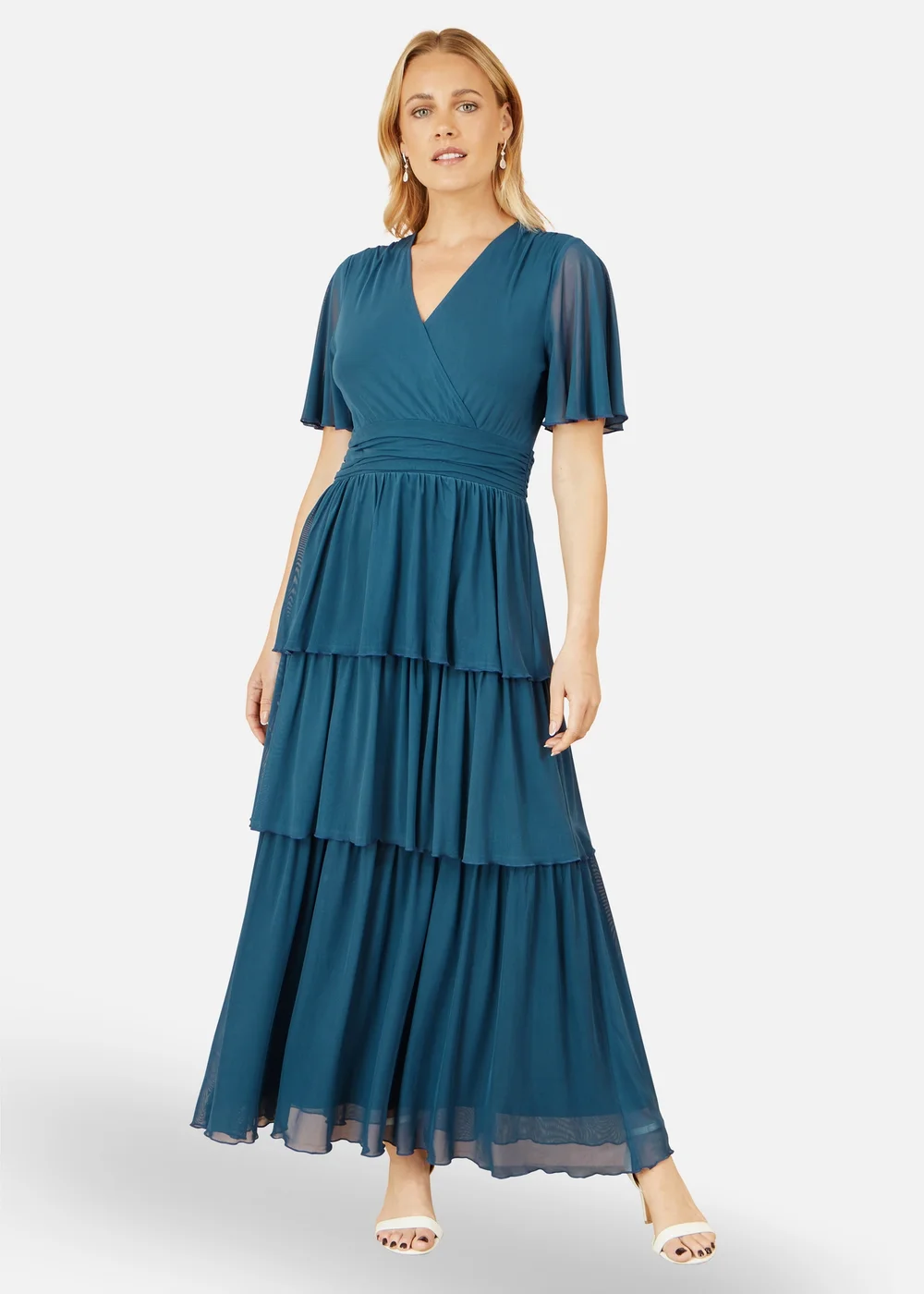 Yumi Teal Mesh Tiered Maxi Dress - 12 Image 1