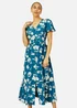 Yumi Teal Floral Button Down Floral Midi Dress - 8 Image 3