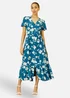 Yumi Teal Floral Button Down Floral Midi Dress - 8 Image 1